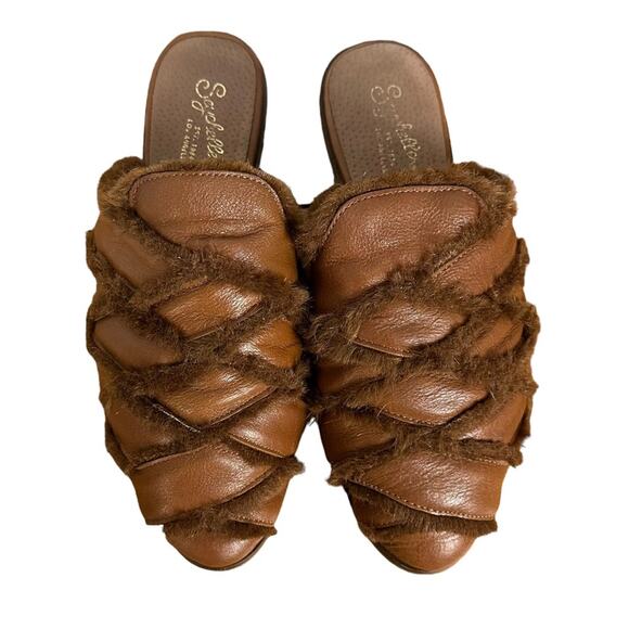 Seychelles Survival Cozy Mule Slides Leather Faux Fur Tan Size 8.5 - Picture 4 of 8